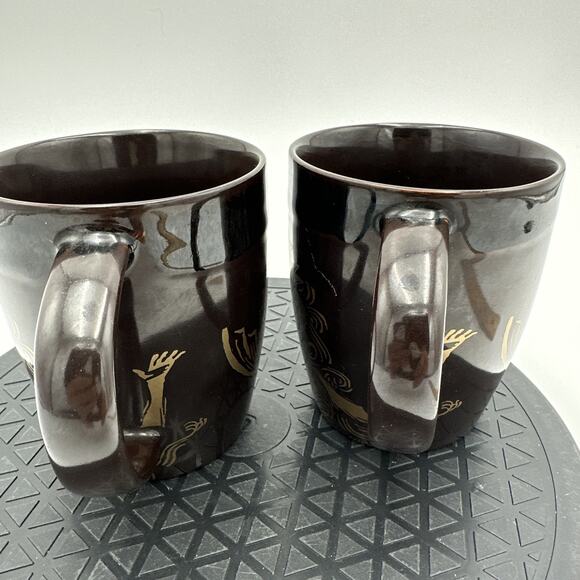 2- Starbucks 2012 Anniversary Brown Siren Crown Mermaid Gold Brown Coffee Cup - Picture 4 of 7